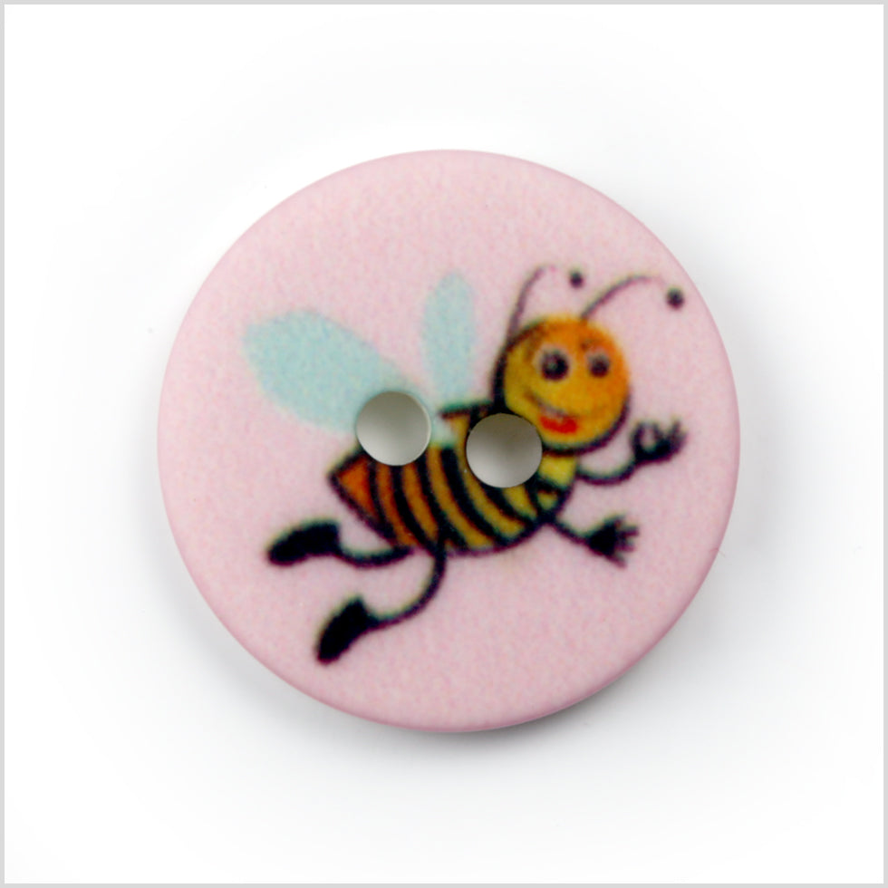 Pink Kids Bumblebee Button - 24L/15mm Pink Kids Bumblebee Button - 24L/15mm