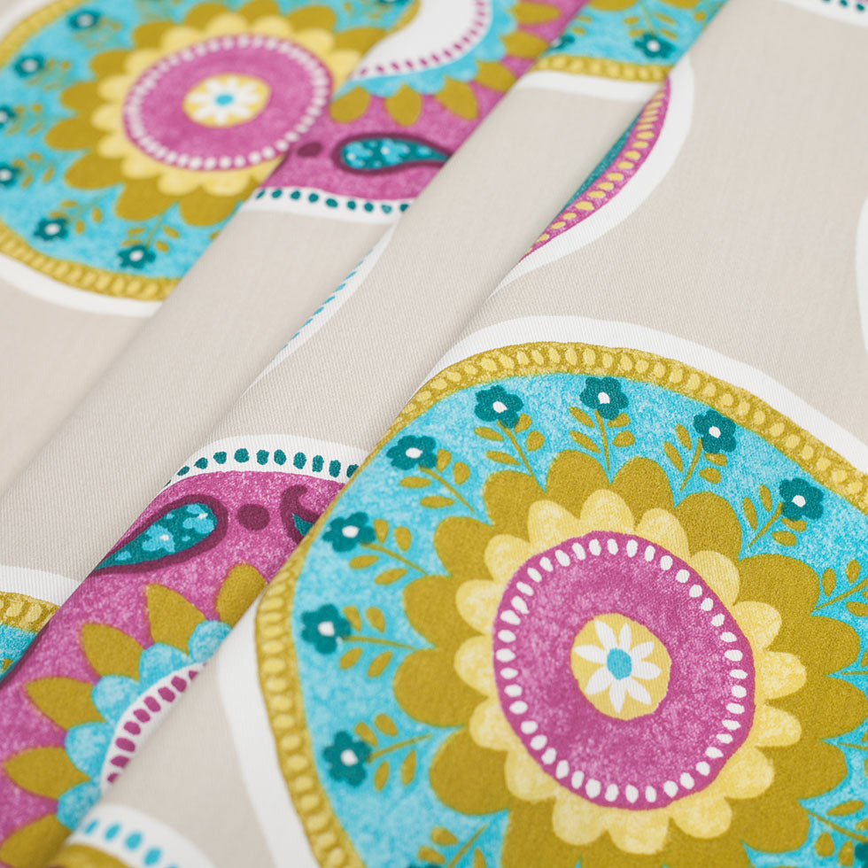 Spanish Beige Medallion Cotton-Polyester Print Folded Spanish Beige Medallion Cotton-Polyester Print Folded
