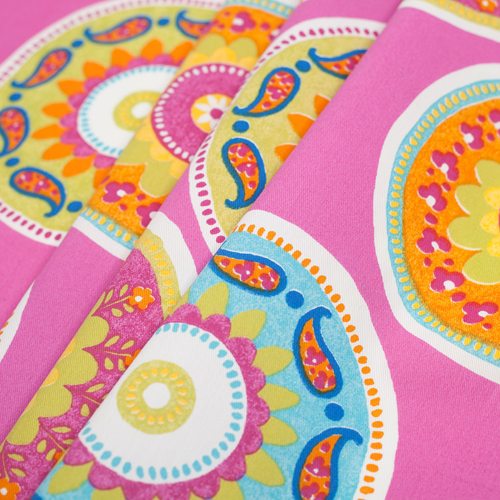 Spanish Fuchsia Medallion Cotton-Polyester Print Folded Spanish Fuchsia Medallion Cotton-Polyester Print Folded
