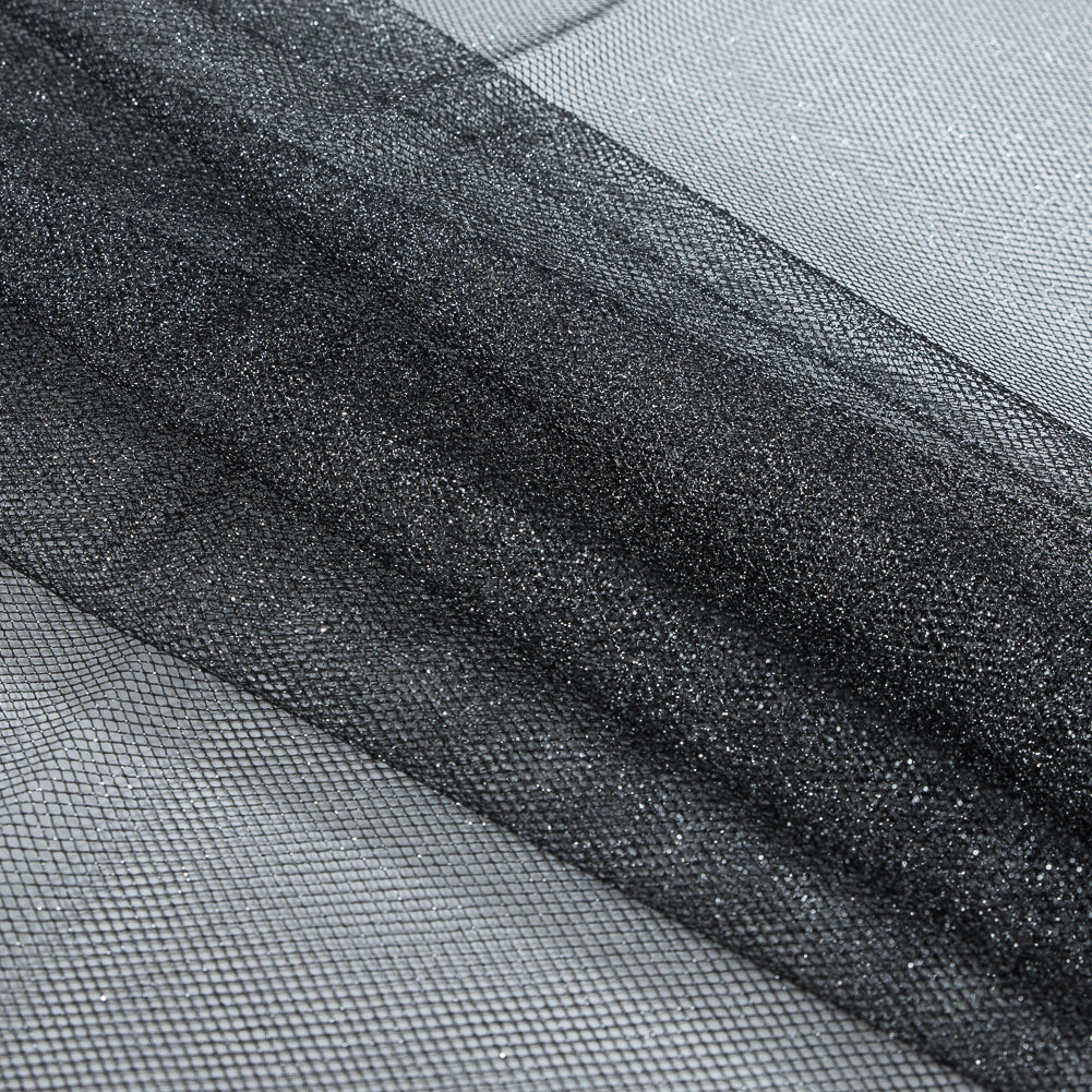 Metallic Tulle - Silver on Black Folded Metallic Tulle - Silver on Black Folded