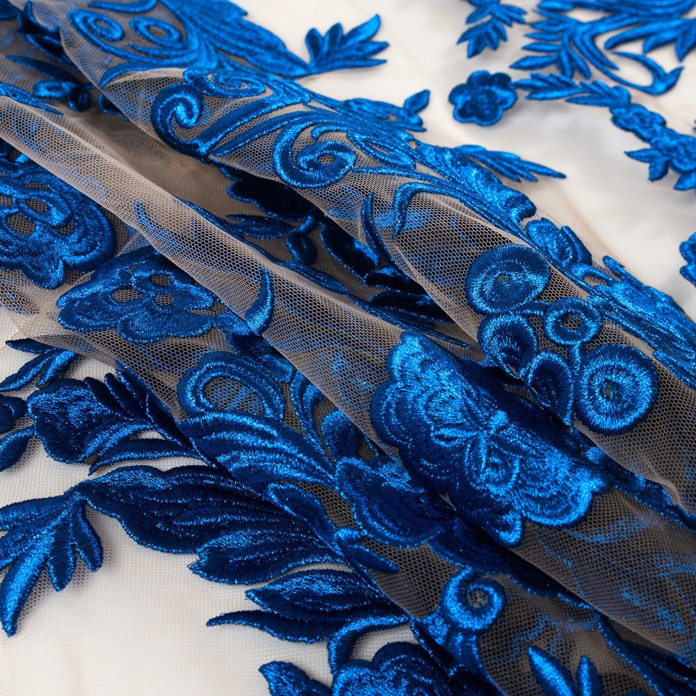 Royal Blue Floral Embroidered Mesh Folded Royal Blue Floral Embroidered Mesh Folded