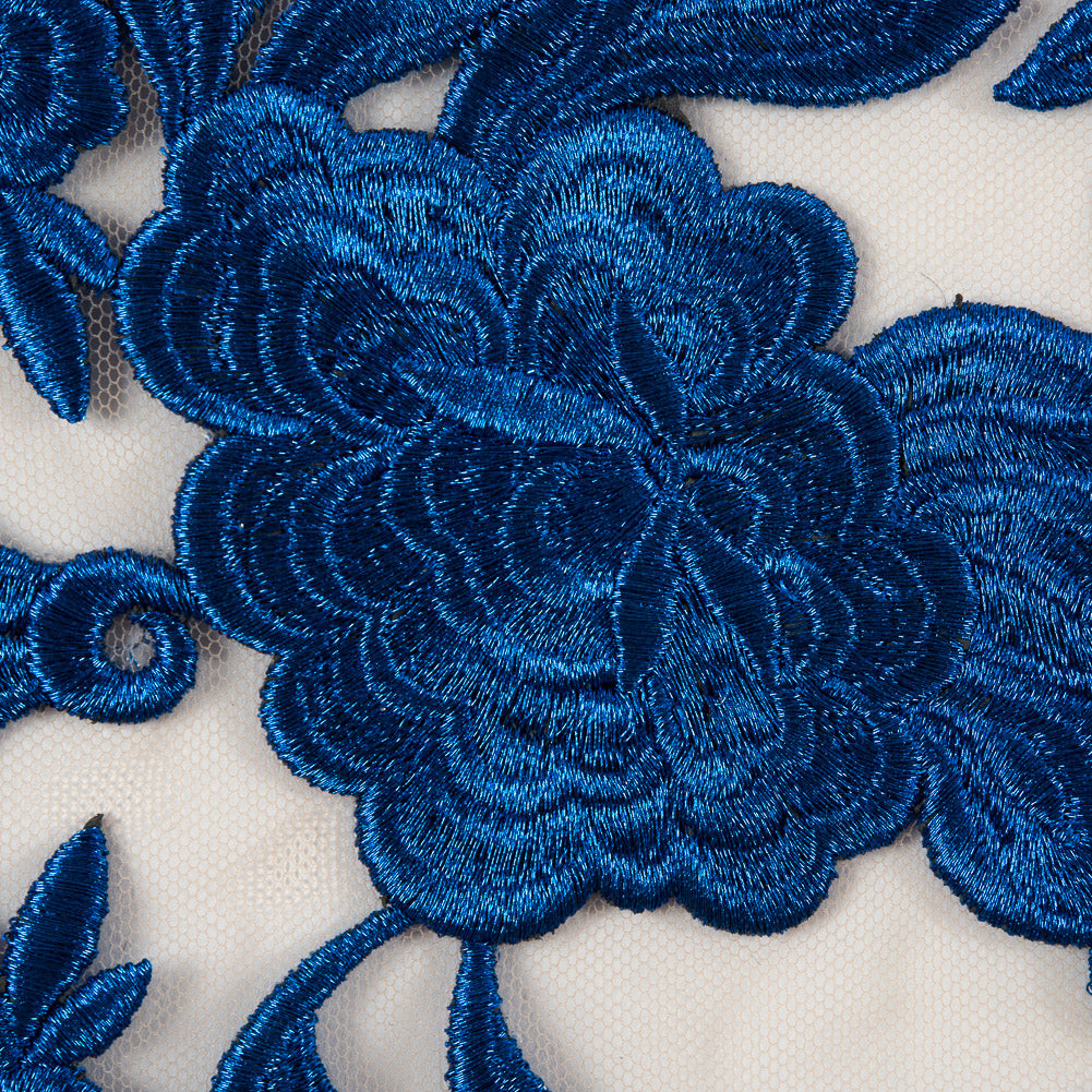 Royal Blue Floral Embroidered Mesh Detail Royal Blue Floral Embroidered Mesh Detail