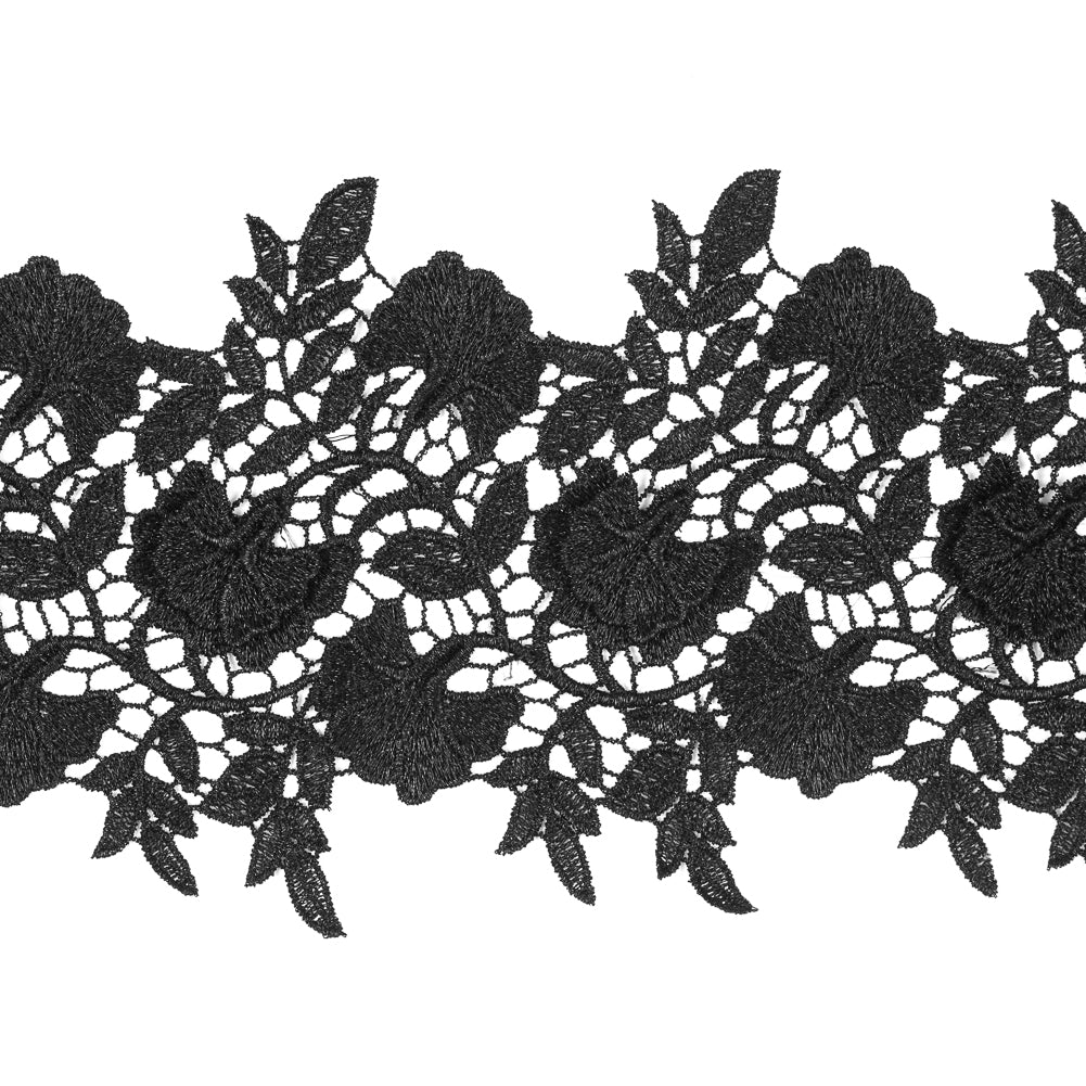 Metallic Black 3D Floral Lace Trim - 4 - Detail Metallic Black 3D Floral Lace Trim - 4 - Detail