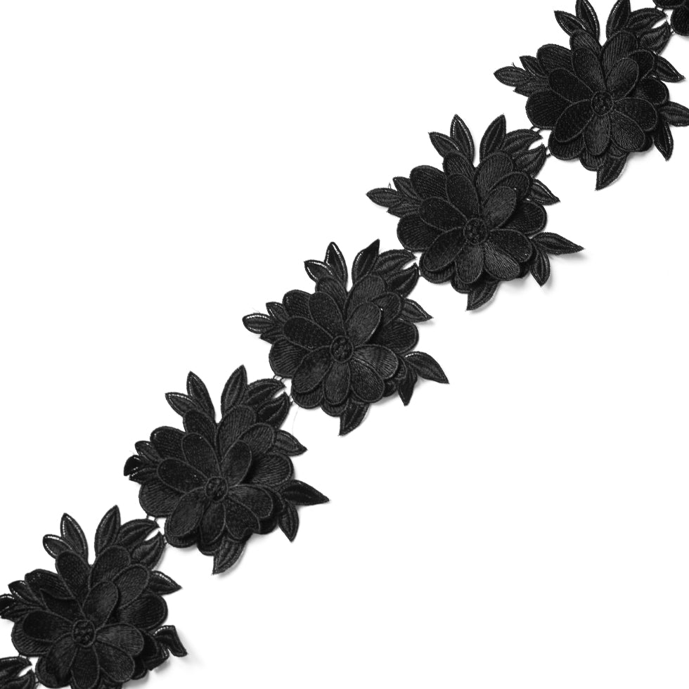 Metallic Black 3D Floral Lace Trim - 5.5" Metallic Black 3D Floral Lace Trim - 5.5"