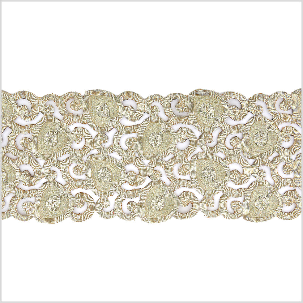 4.75 Metallic Gold Leafy Floral Embroidered Trim 4.75 Metallic Gold Leafy Floral Embroidered Trim