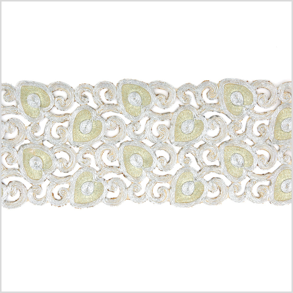 4.75" Metallic Silver/Gold Leafy Floral Embroidered Trim 4.75" Metallic Silver/Gold Leafy Floral Embroidered Trim