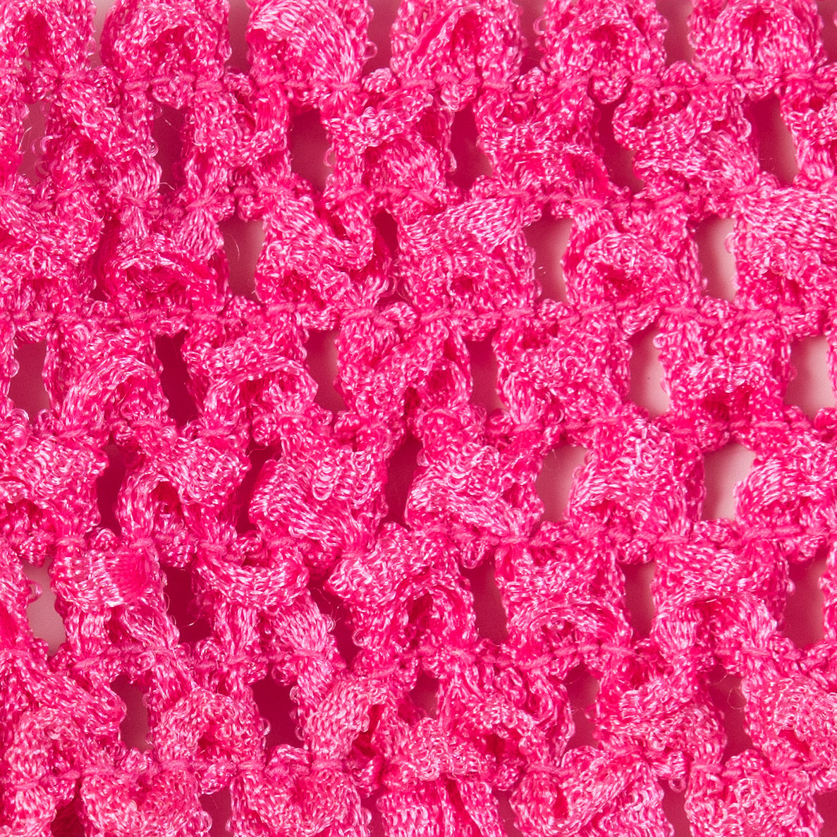 2 Hot Pink Stretch Puckered Crochet Trim - Detail 2 Hot Pink Stretch Puckered Crochet Trim - Detail