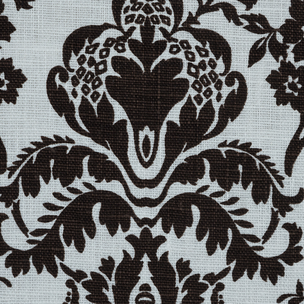 Brown and Lily White Damask Printed Linen Woven Detail Brown and Lily White Damask Printed Linen Woven Detail