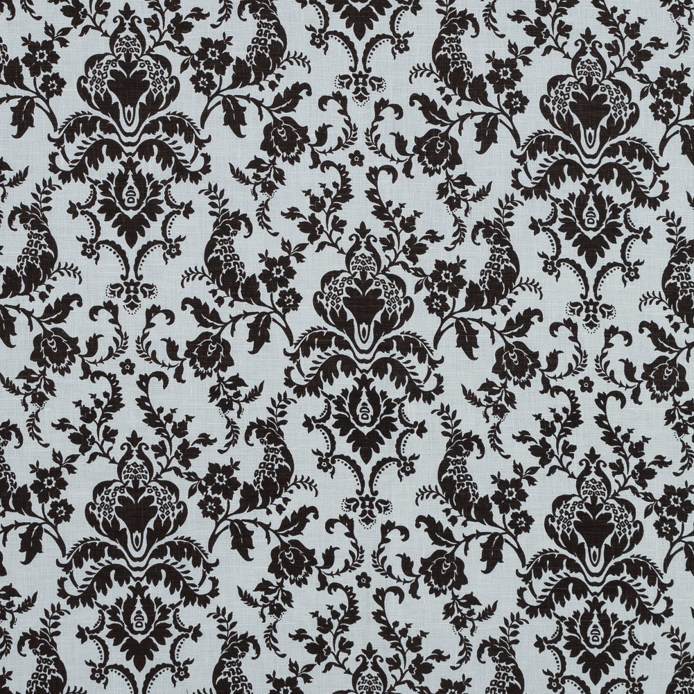 Brown and Lily White Damask Printed Linen Woven Brown and Lily White Damask Printed Linen Woven