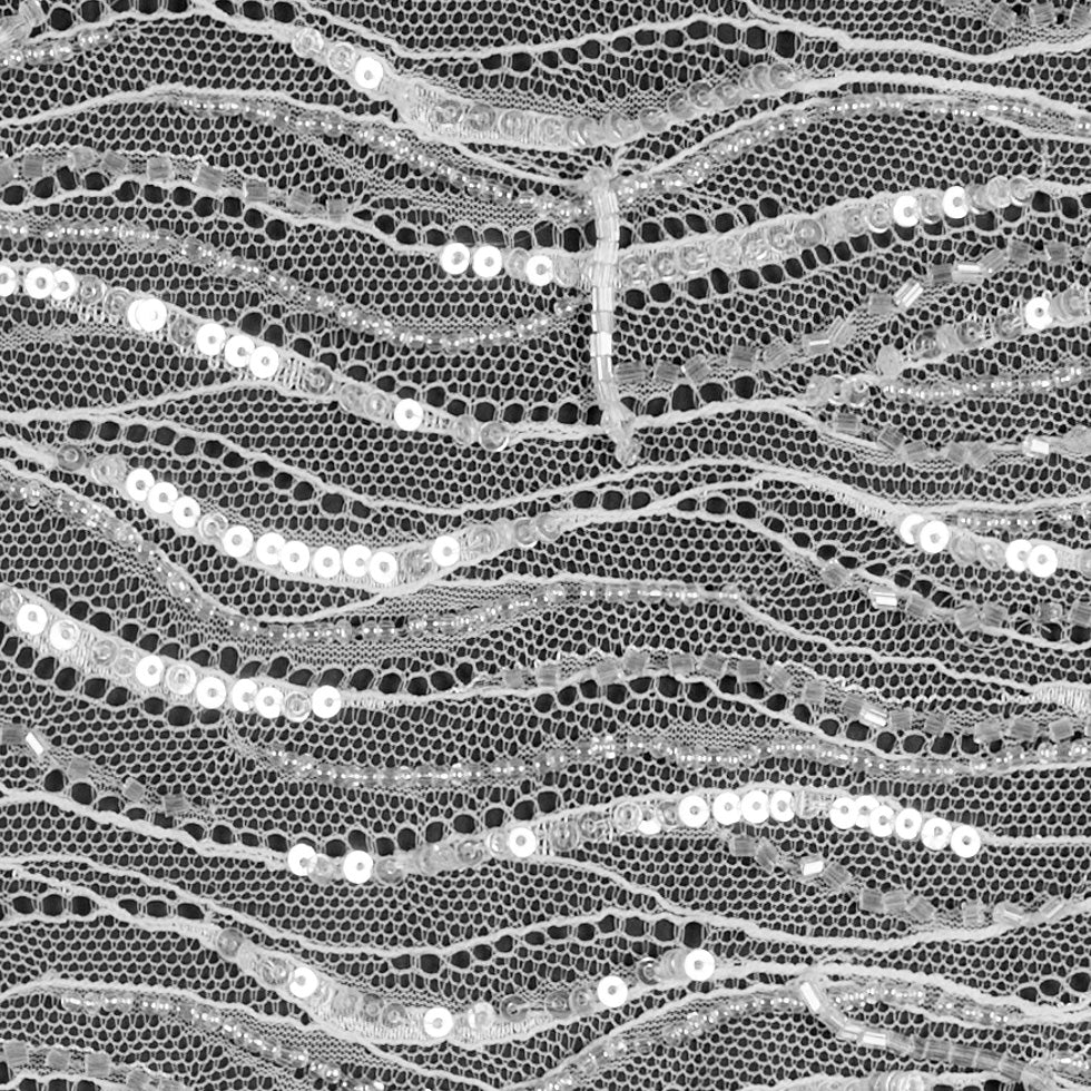 White Scallop Edge Beaded and Sequined Lace - Full White Scallop Edge Beaded and Sequined Lace - Full