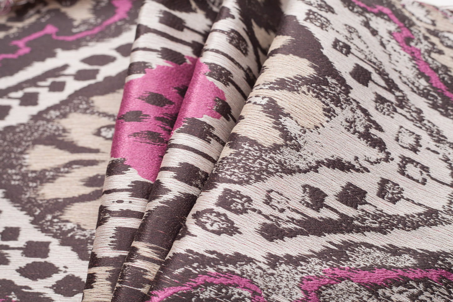 Turkish Pink/Brown Ikat Polyester Woven - Folded Turkish Pink/Brown Ikat Polyester Woven - Folded