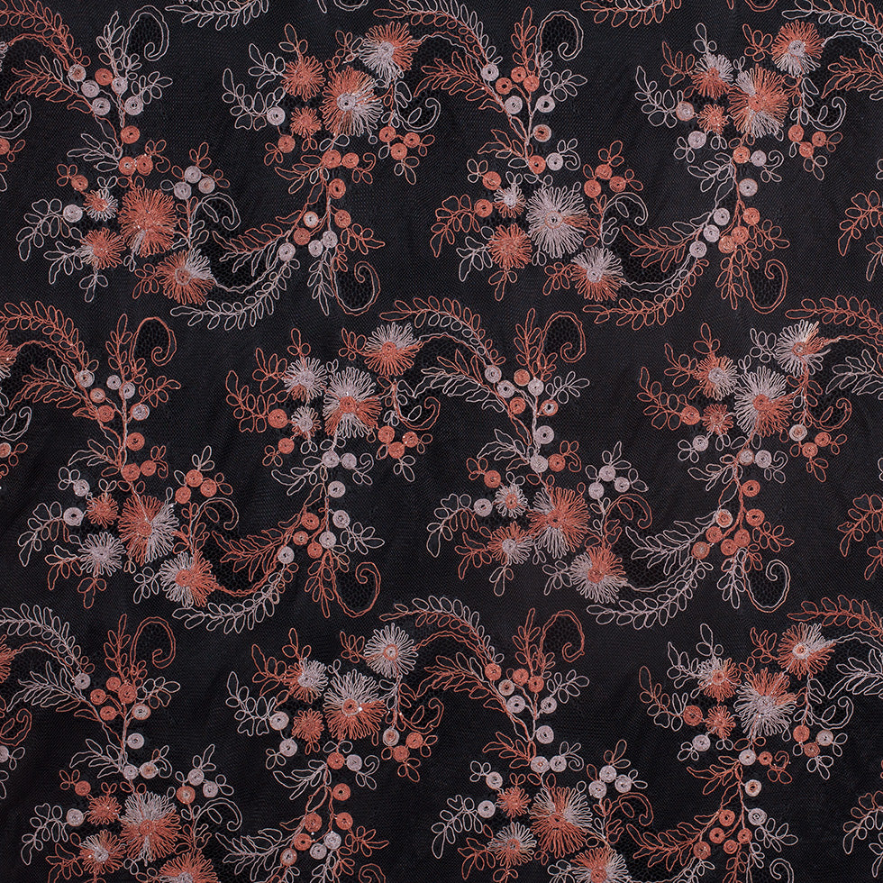 Black/Brown/Beige Scallop Edge Re-Embroidered Lace on Mesh Black/Brown/Beige Scallop Edge Re-Embroidered Lace on Mesh