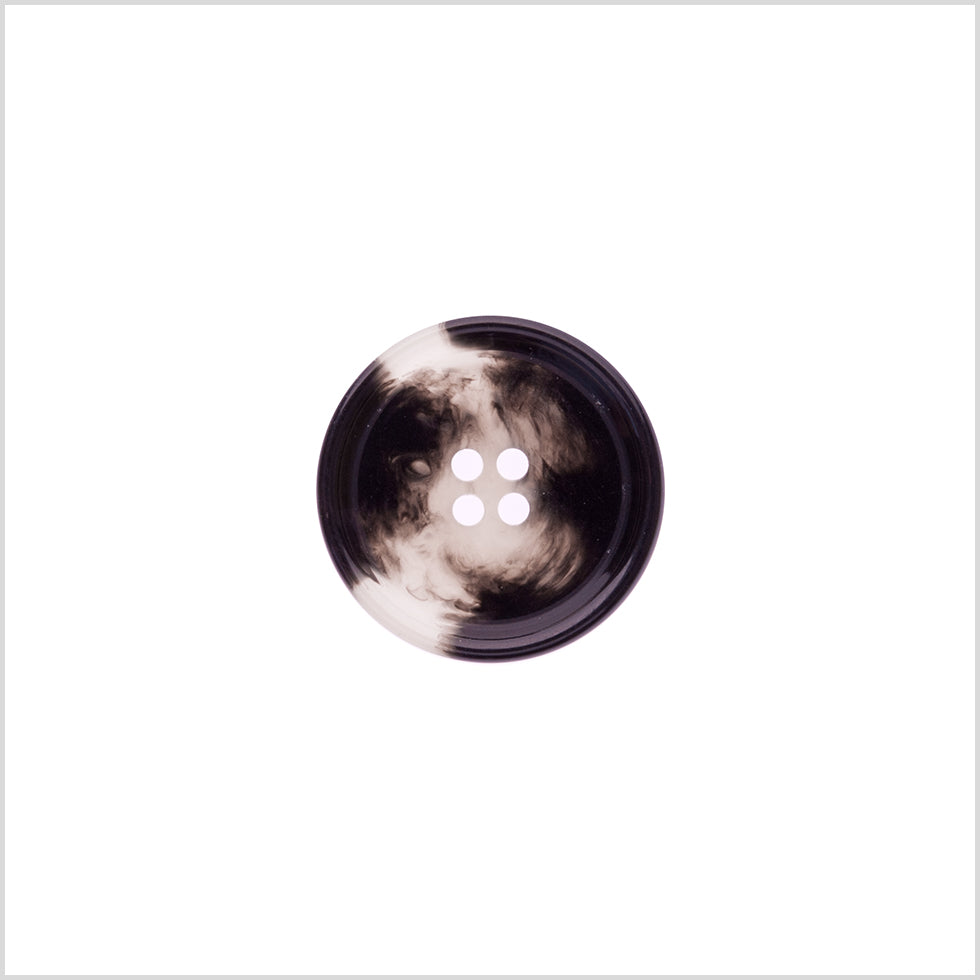 Italian Shiny Black/White Rimmed 4-Hole Button - 32L/20mm Italian Shiny Black/White Rimmed 4-Hole Button - 32L/20mm