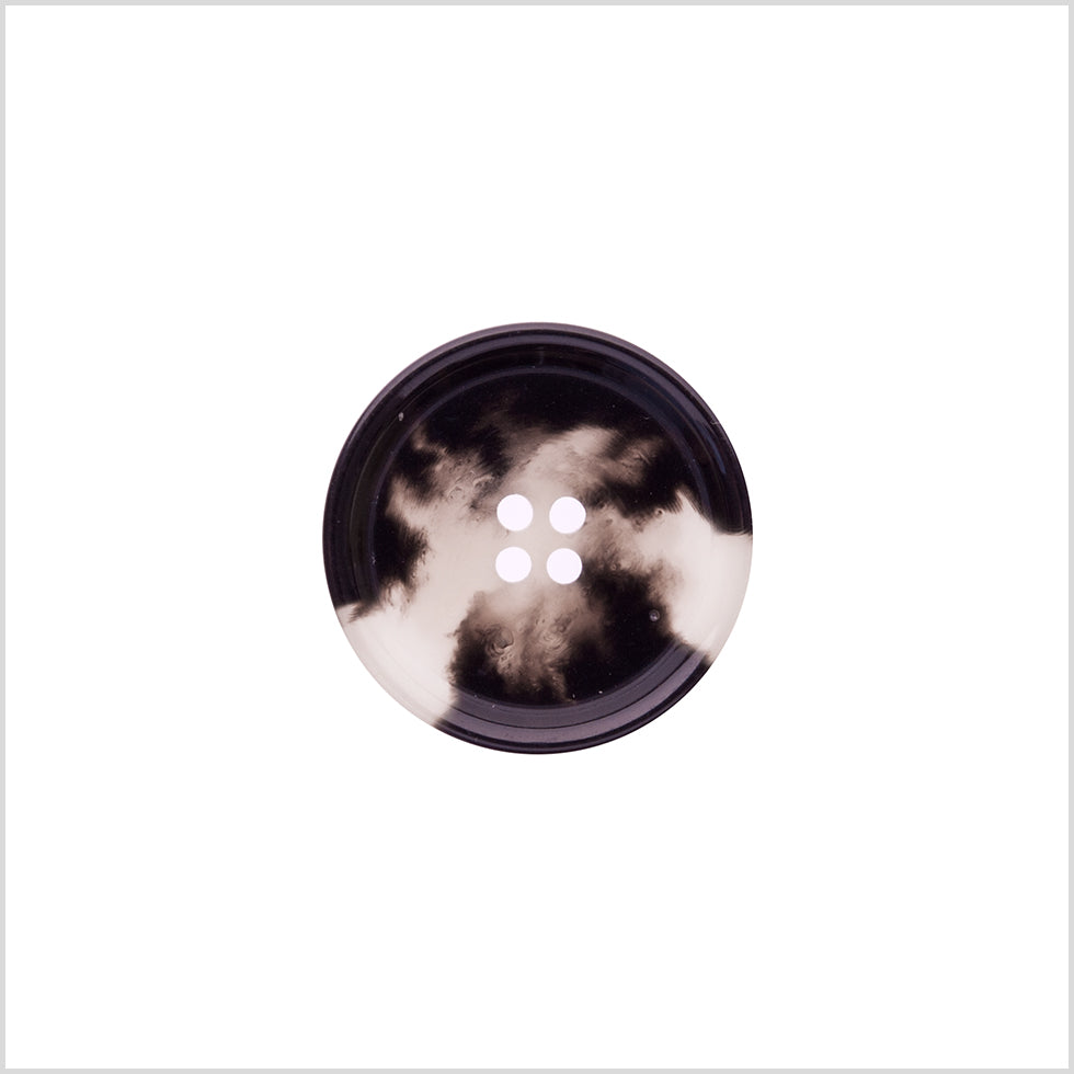 Italian Shiny Black/White Rimmed 4-Hole Button - 36L/23mm Italian Shiny Black/White Rimmed 4-Hole Button - 36L/23mm