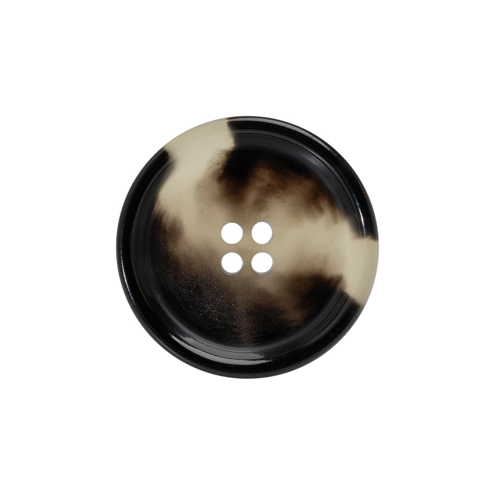 Italian Shiny Black/White Rimmed 4-Hole Button - 36L/23mm Italian Shiny Black/White Rimmed 4-Hole Button - 36L/23mm