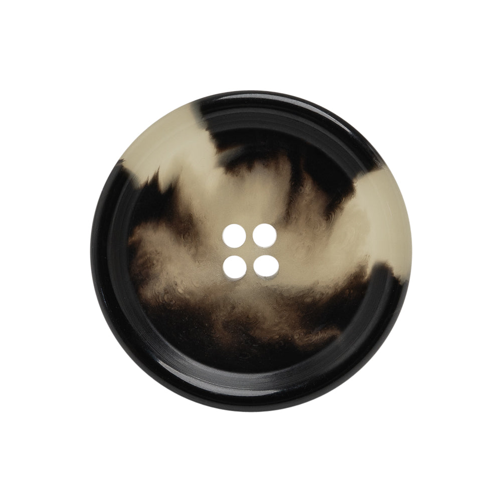 Italian Shiny Black and White Rimmed 4-Hole Button - 40L/25.5mm Italian Shiny Black and White Rimmed 4-Hole Button - 40L/25.5mm