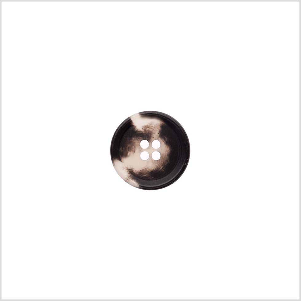 Italian Matte Black/White Rimmed 4-Hole Button - 24L/15mm Italian Matte Black/White Rimmed 4-Hole Button - 24L/15mm