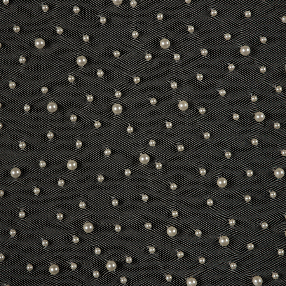 Mesh Lace with Pearl Beads - Whisper White Mesh Lace with Pearl Beads - Whisper White
