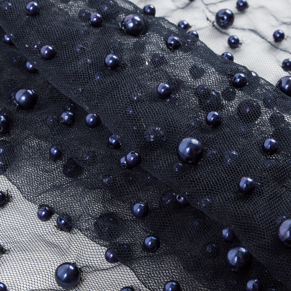 Fancy Navy Pearled Mesh/Lace - Detail Fancy Navy Pearled Mesh/Lace - Detail