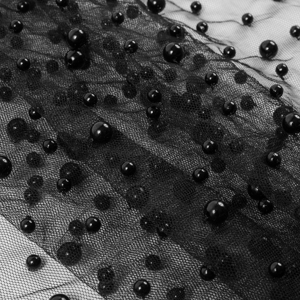 Mesh Lace with Pearl Beads - Black Detail Mesh Lace with Pearl Beads - Black Detail