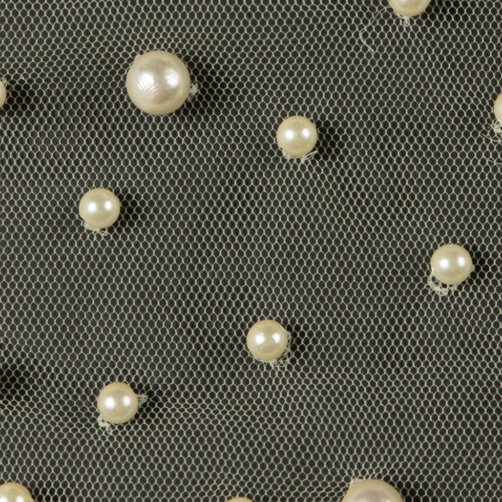 Fancy Pale Yellow Pearled Mesh/Lace - Full Fancy Pale Yellow Pearled Mesh/Lace - Full