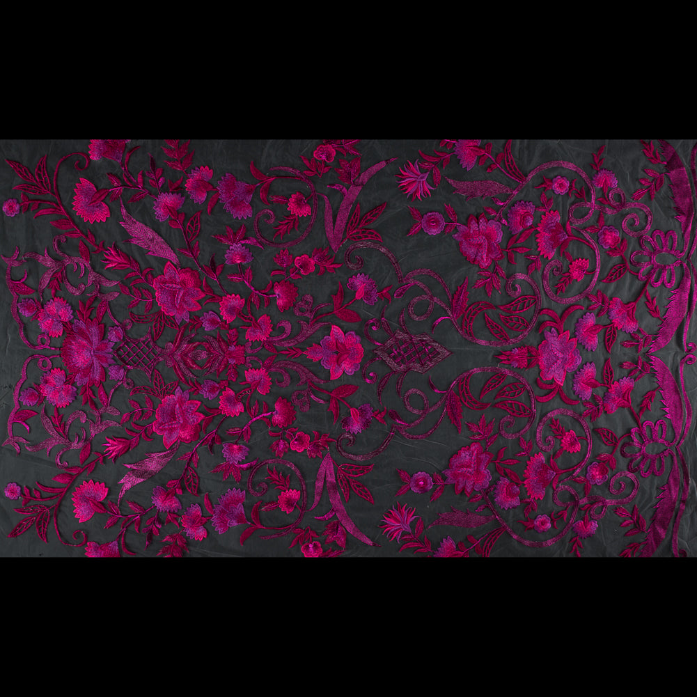 Metallic Fuchsia Floral Embroidered Tulle Panel - Folded Metallic Fuchsia Floral Embroidered Tulle Panel - Folded