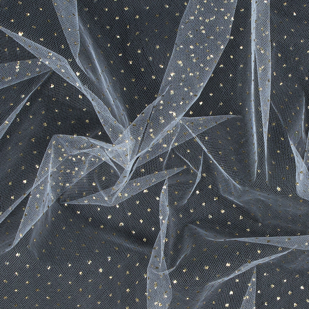 Glitter Tulle - Metallic Gold on White Glitter Tulle - Metallic Gold on White