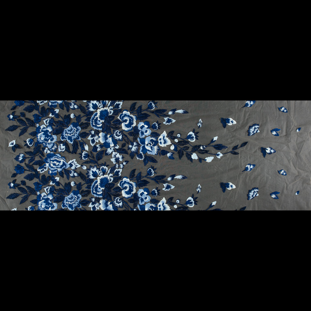 Royal Blue and Sea Foam Novelty Floral Embroidered Mesh Folded Royal Blue and Sea Foam Novelty Floral Embroidered Mesh Folded