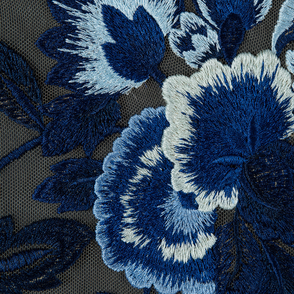 Royal Blue and Sea Foam Novelty Floral Embroidered Mesh Full Royal Blue and Sea Foam Novelty Floral Embroidered Mesh Full