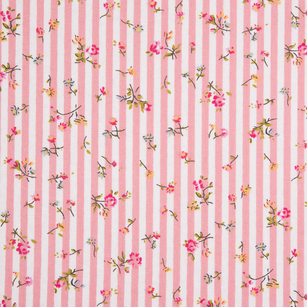 Pink/White Striped Floral Dense Combed Cotton Poplin Pink/White Striped Floral Dense Combed Cotton Poplin