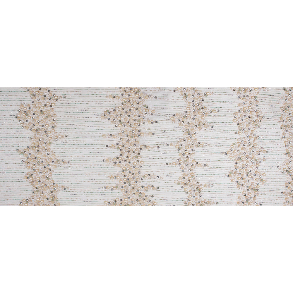 Champagne and Mint Fancy Beaded Tulle - Folded Champagne and Mint Fancy Beaded Tulle - Folded