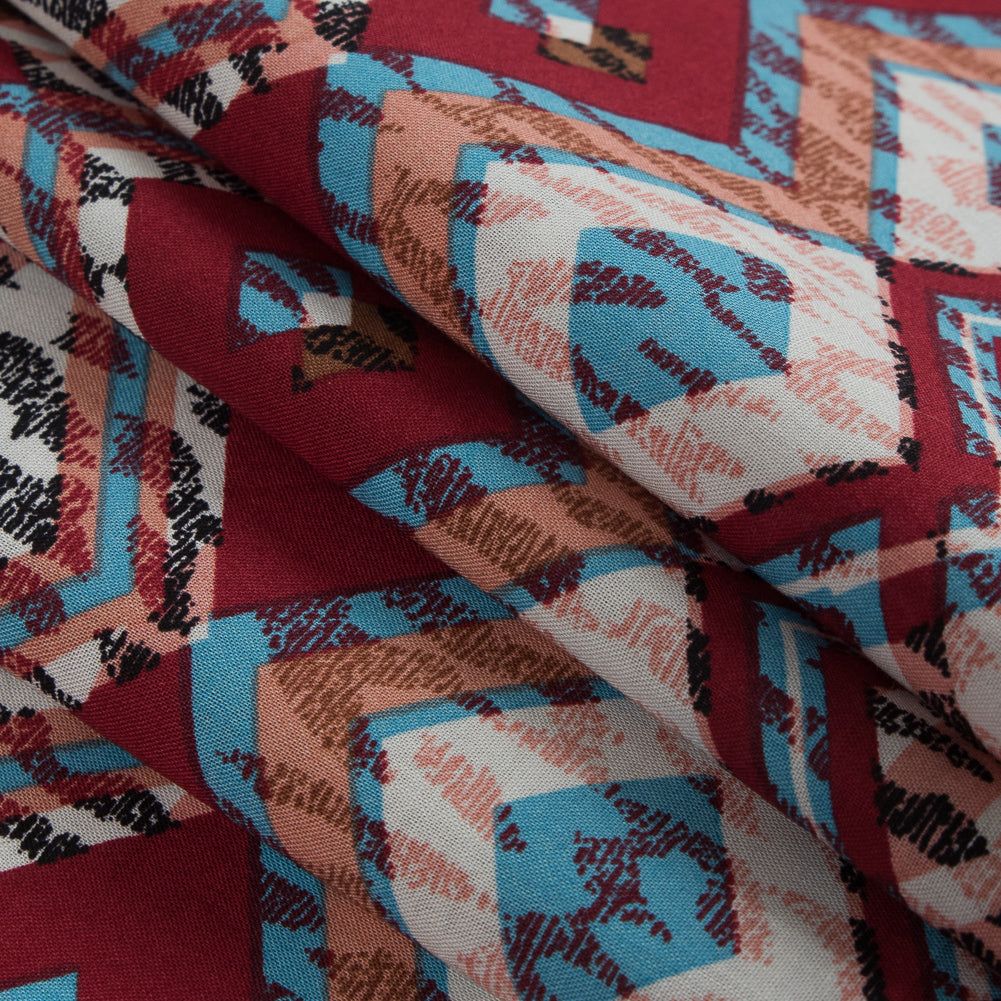 Red/Blue/Peach Tribal Printed Cotton Voile - Folded Red/Blue/Peach Tribal Printed Cotton Voile - Folded