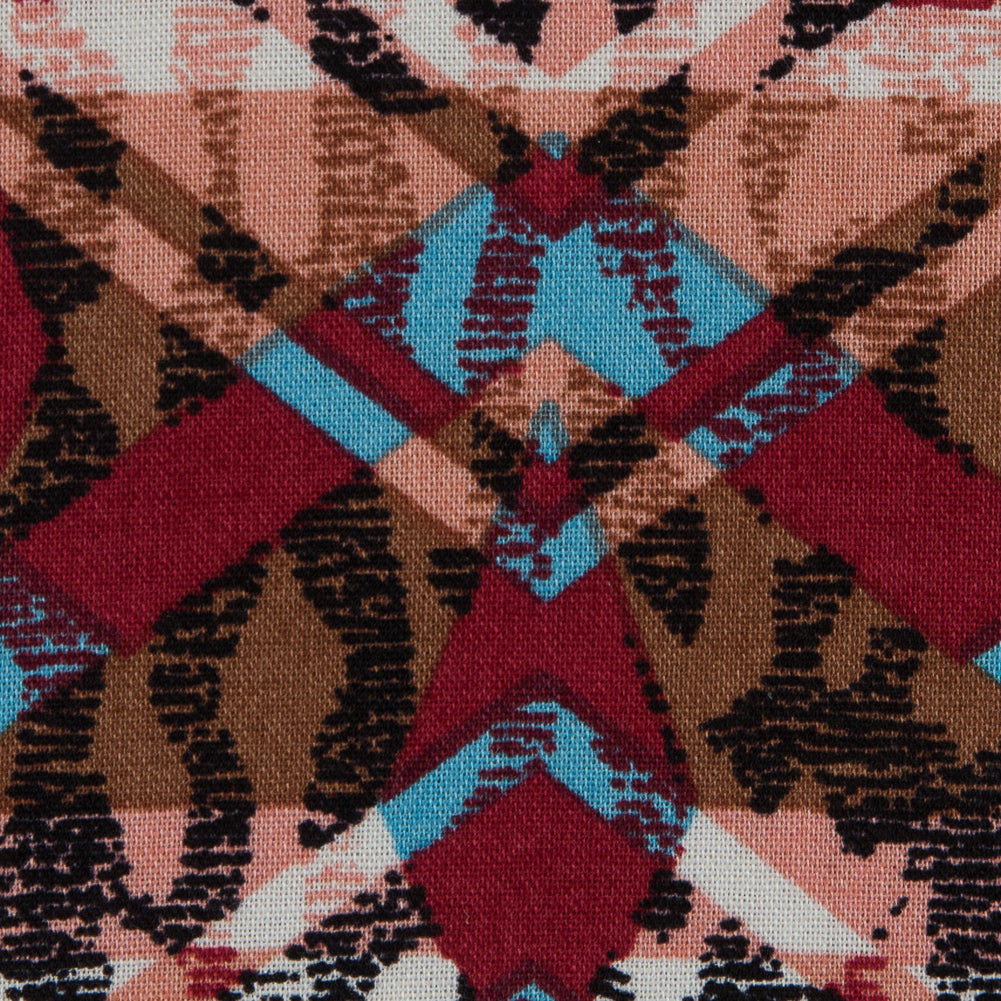 Red/Blue/Peach Tribal Printed Cotton Voile - Detail Red/Blue/Peach Tribal Printed Cotton Voile - Detail