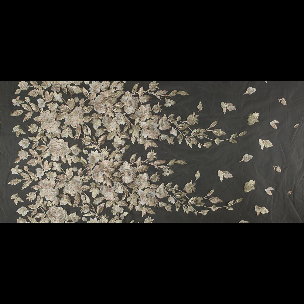 Metallic Gold Floral Embroidered Tulle - Full Metallic Gold Floral Embroidered Tulle - Full