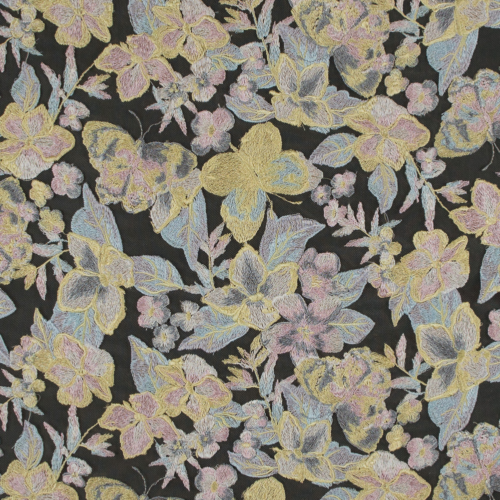 Embroidered Mesh Lace - Pastel Floral on Nude Embroidered Mesh Lace - Pastel Floral on Nude