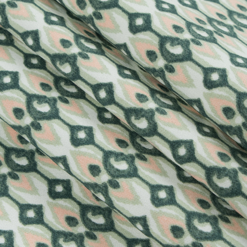 Green Geometric Ikat Printed Stretch Cotton Sateen Folded Green Geometric Ikat Printed Stretch Cotton Sateen Folded