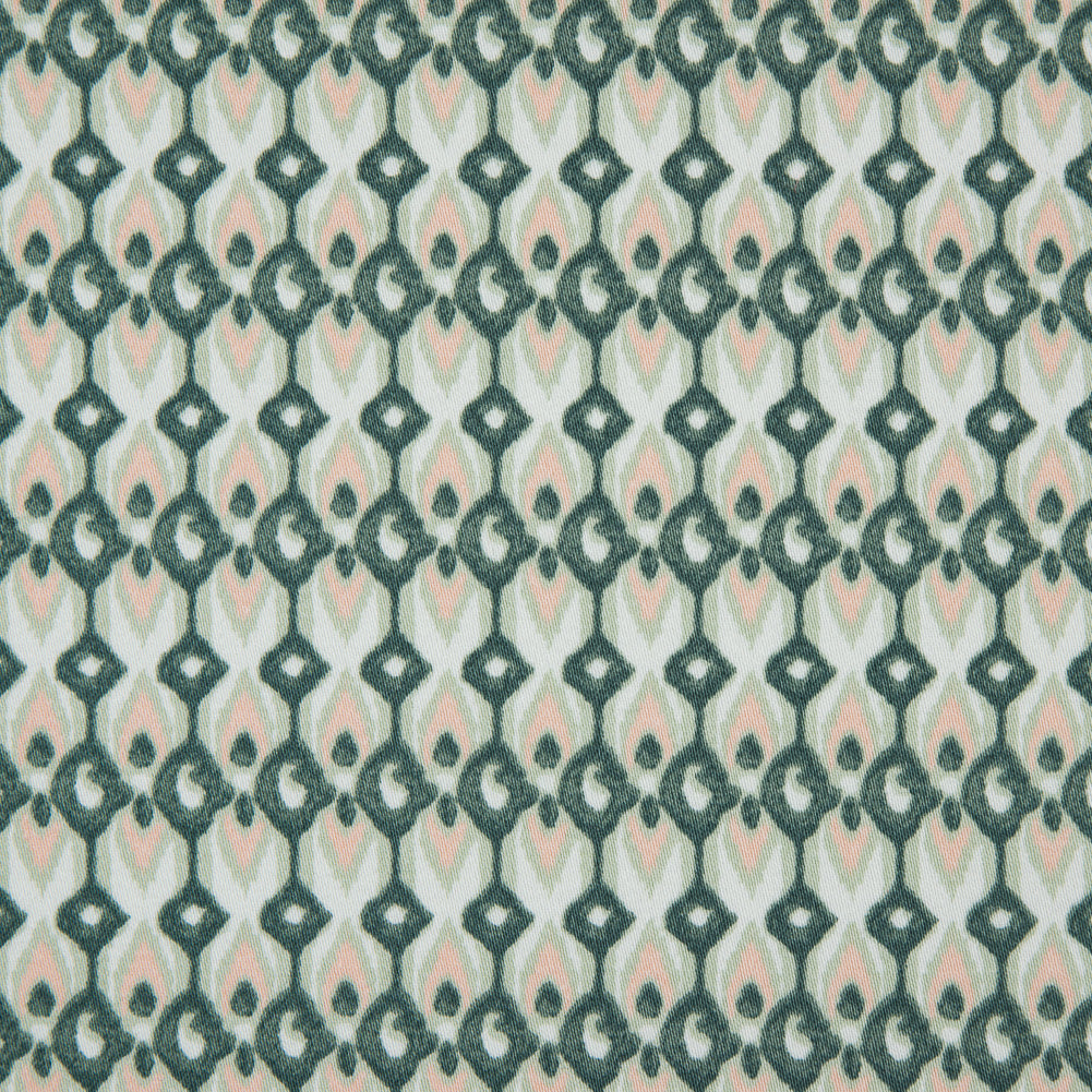 Green Geometric Ikat Printed Stretch Cotton Sateen Green Geometric Ikat Printed Stretch Cotton Sateen