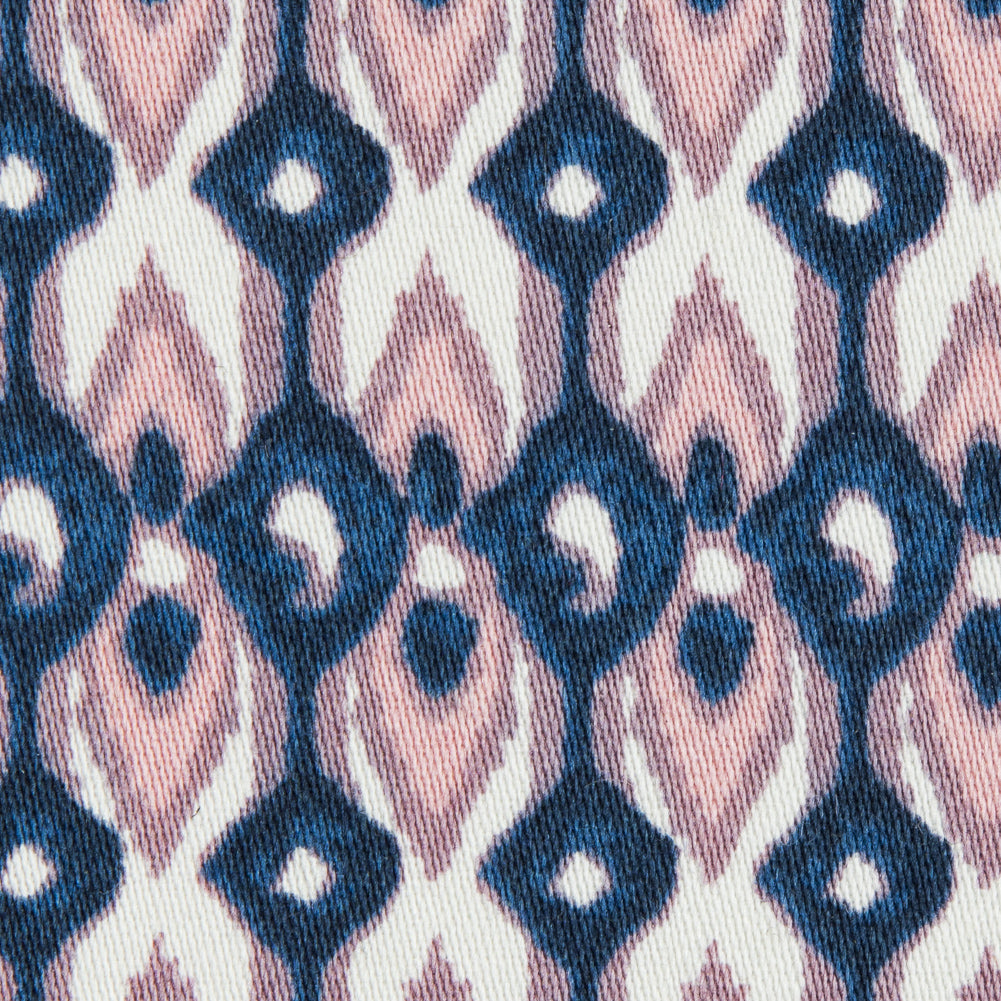 Purple Geometric Ikat Printed Stretch Cotton Sateen - Detail Purple Geometric Ikat Printed Stretch Cotton Sateen - Detail