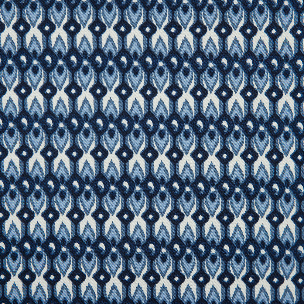Blue Geometric Ikat Printed Stretch Cotton Sateen Blue Geometric Ikat Printed Stretch Cotton Sateen