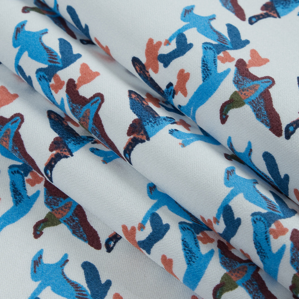 Blue Flying Birds Printed Cotton Sateen - Detail Blue Flying Birds Printed Cotton Sateen - Detail