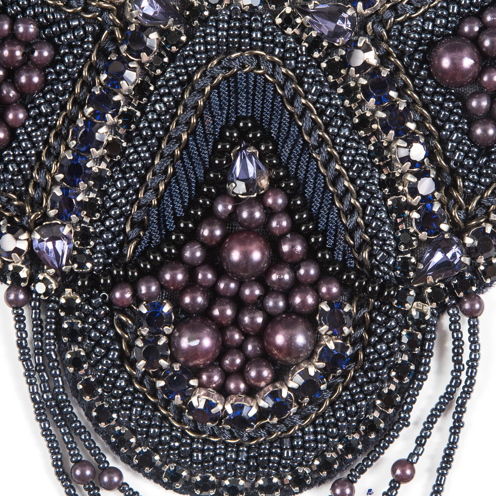Navy and Purple Beaded Rhinestone Neck Piece - 7x8 - Detail Navy and Purple Beaded Rhinestone Neck Piece - 7x8 - Detail