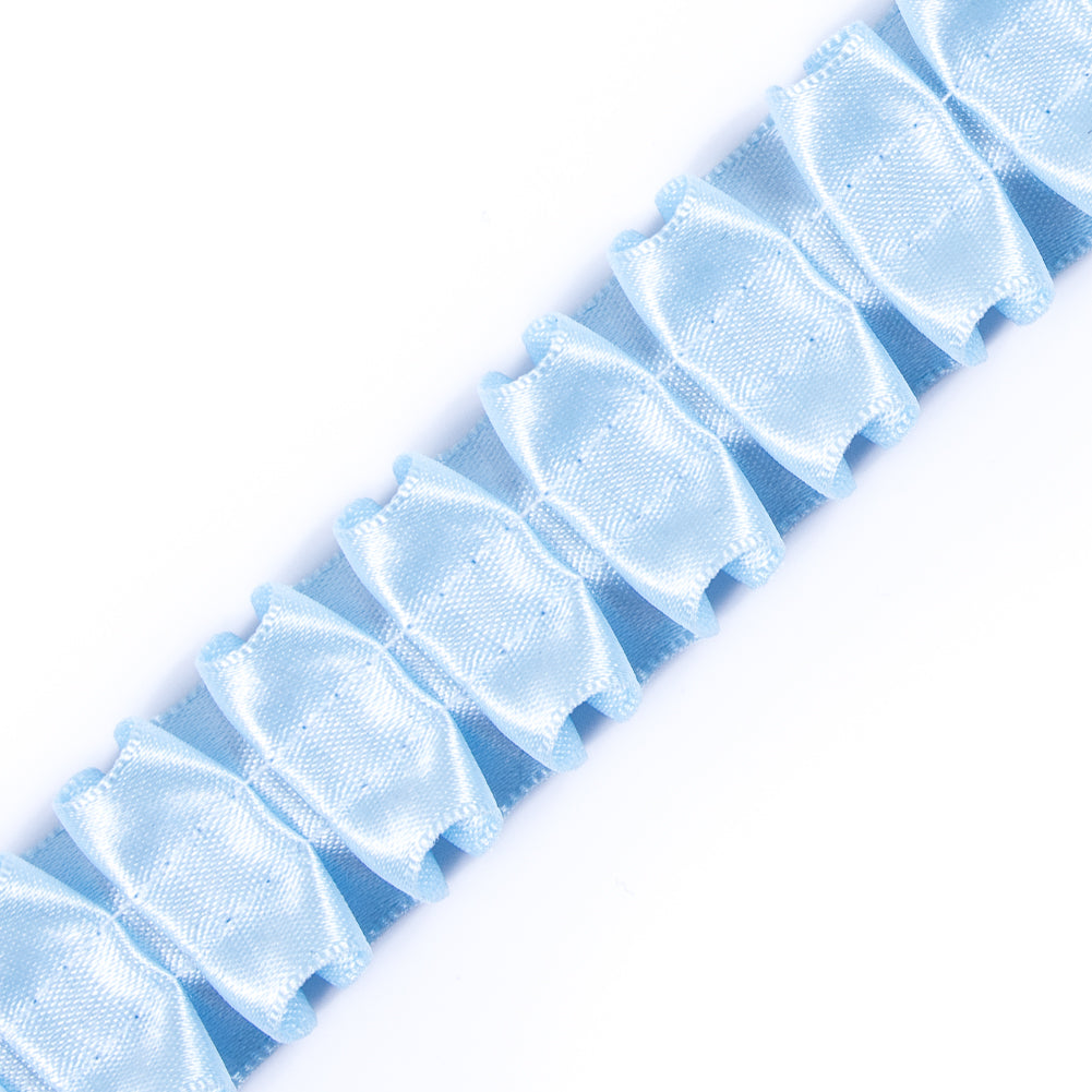 Italian Sky Blue Box Pleated Trimming - 1 - Detail Italian Sky Blue Box Pleated Trimming - 1 - Detail