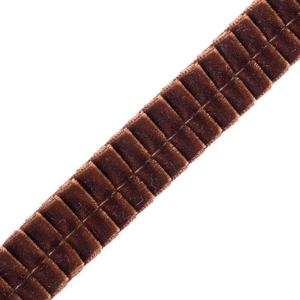 Italian Dark Brown Velvet Knife Pleated Trimming - 0.875 - Detail Italian Dark Brown Velvet Knife Pleated Trimming - 0.875 - Detail
