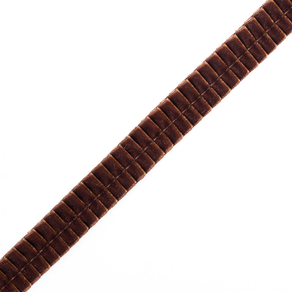 Italian Dark Brown Velvet Knife Pleated Trimming - 0.875 Italian Dark Brown Velvet Knife Pleated Trimming - 0.875