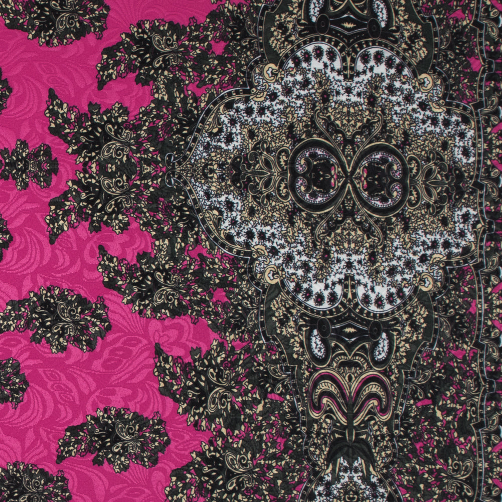Digitally Implemented Pink/Green Border Print on a Butterfly Jacquard Digitally Implemented Pink/Green Border Print on a Butterfly Jacquard
