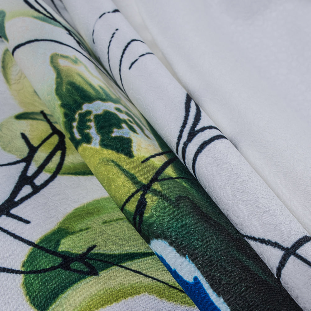 Large Scale Blue Floral Digitally Printed on a Rose Jacquard - Detail Large Scale Blue Floral Digitally Printed on a Rose Jacquard - Detail