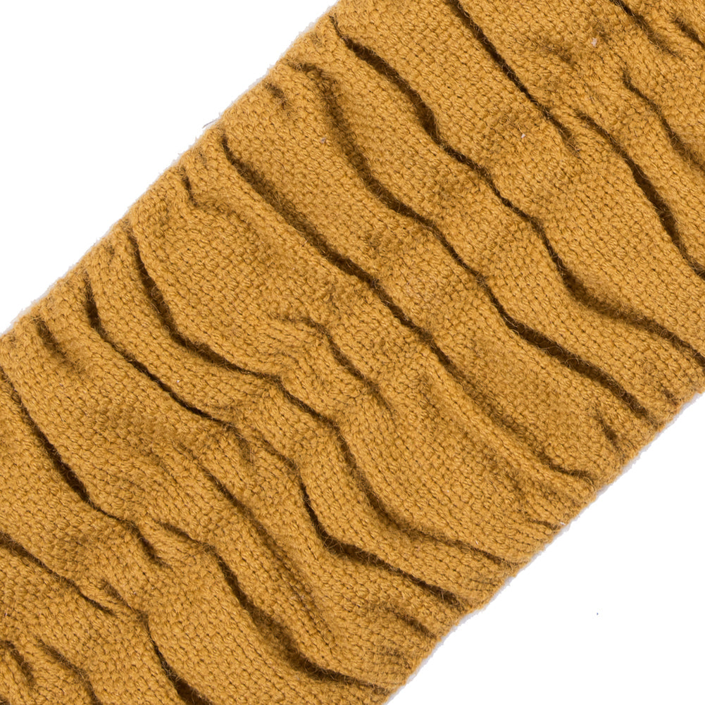 Italian Mustard Ruched Stretch Wool Trimming - 2.375" Detail Italian Mustard Ruched Stretch Wool Trimming - 2.375" Detail