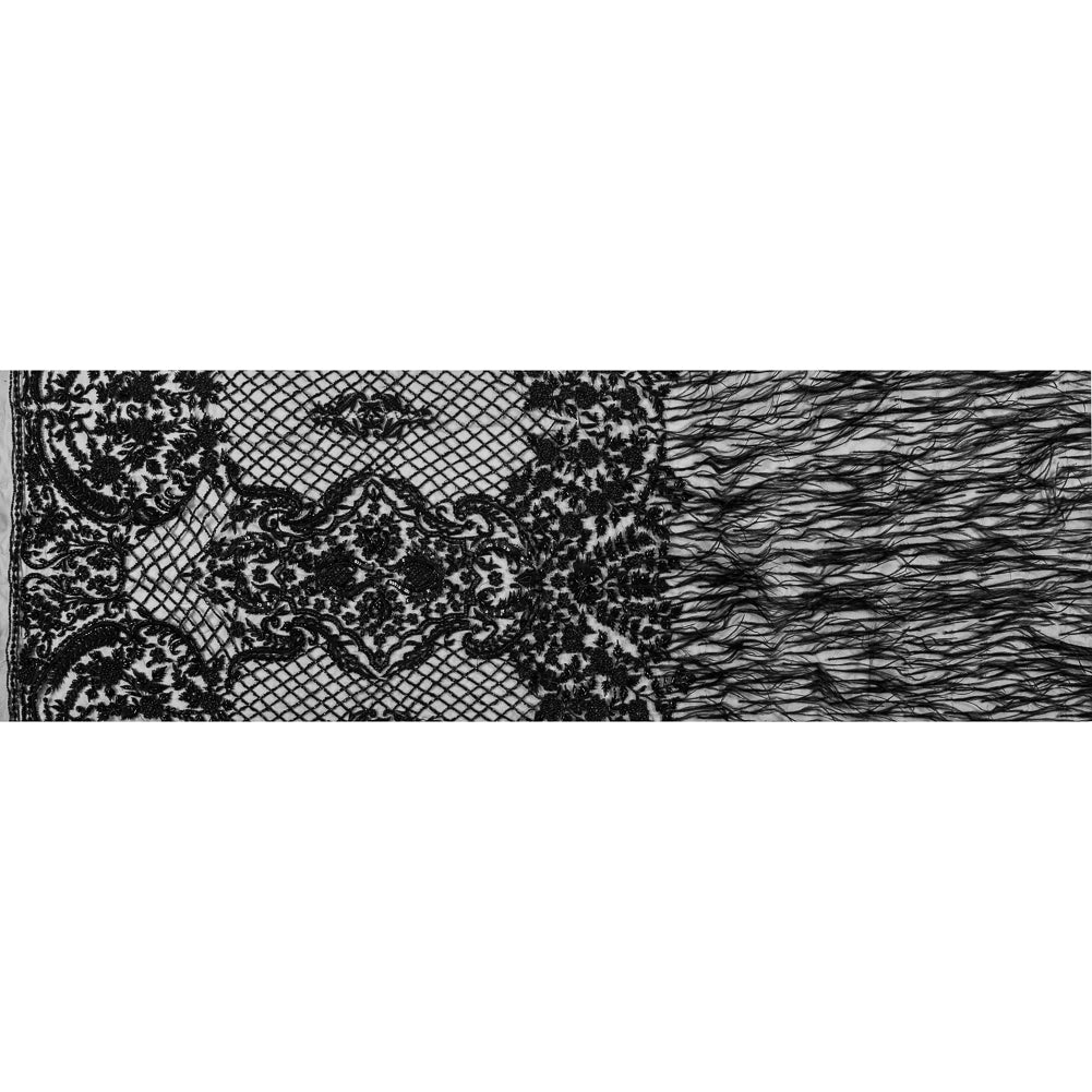 Black Beaded and Embroidered Tulle with Feathers Full Black Beaded and Embroidered Tulle with Feathers Full