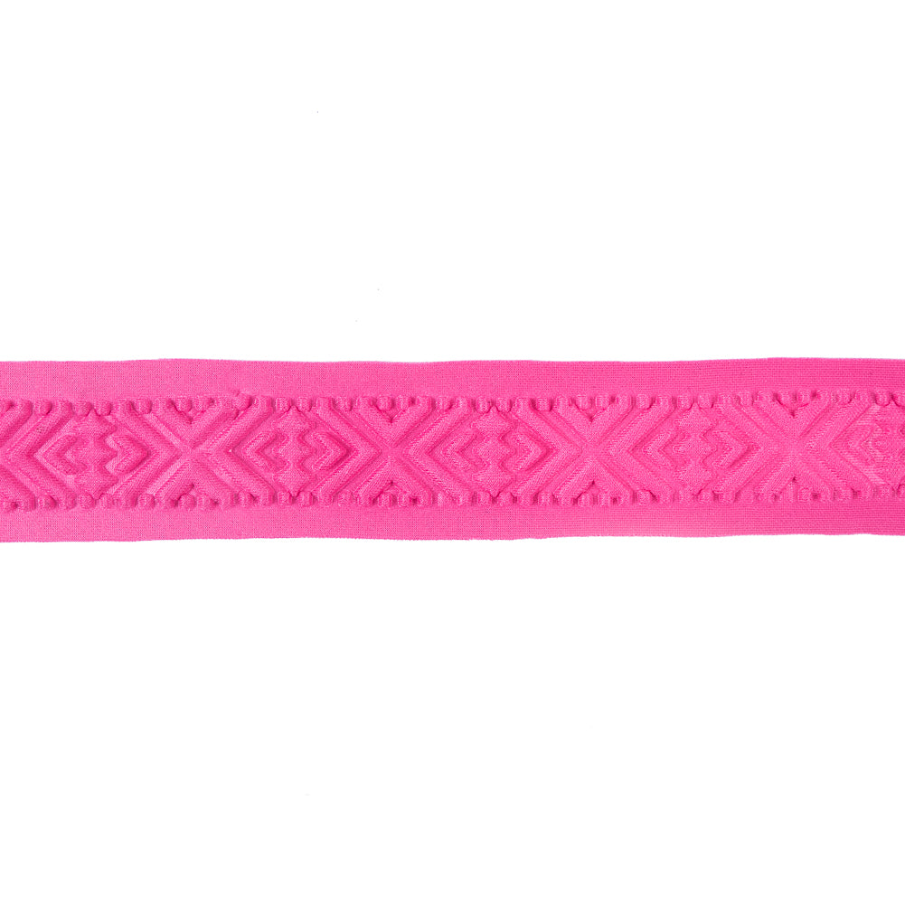 Italian Pink Geometric Embossed Double Knit Trim - 1.75" Italian Pink Geometric Embossed Double Knit Trim - 1.75"