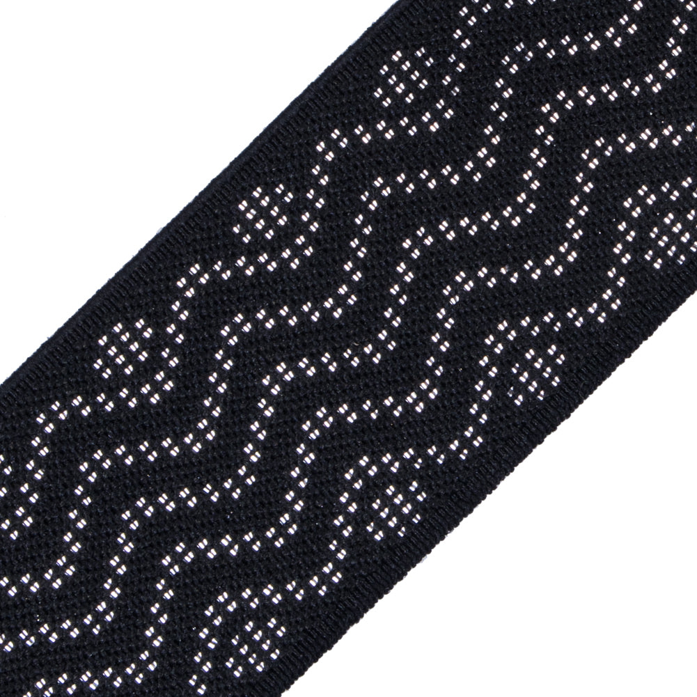 Italian Black and Metallic Silver Elastic Trim - Detail Italian Black and Metallic Silver Elastic Trim - Detail